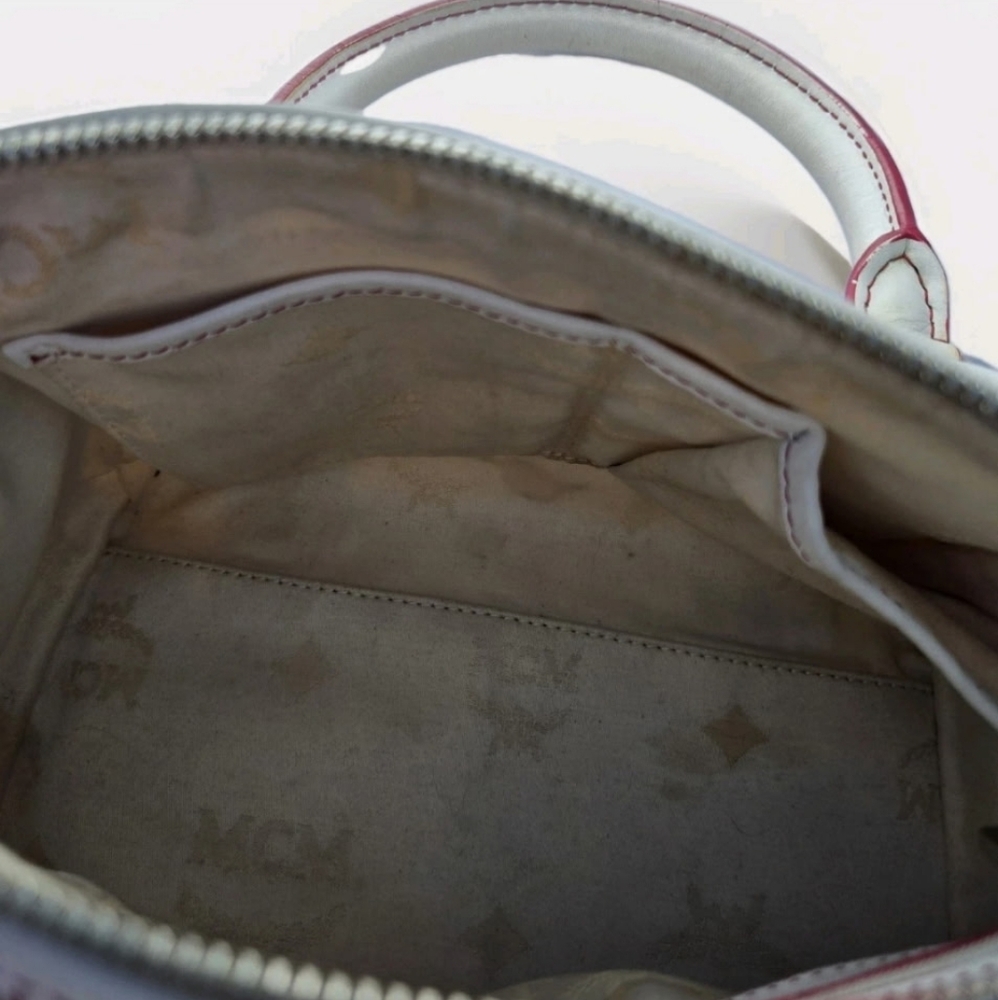 MCM Visetos Boston Bag Mini - White with Pink - Picture 11 of 13